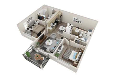 Floor plan for 2 beds, 2 baths, 916 sqft